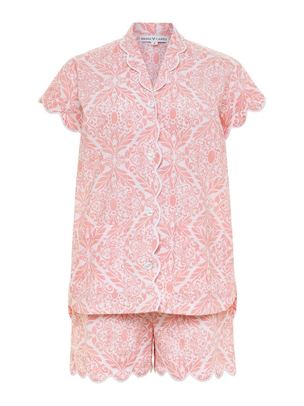 Heidi Carey Coral Filigree Pj Scalloped Pajama Set sz L